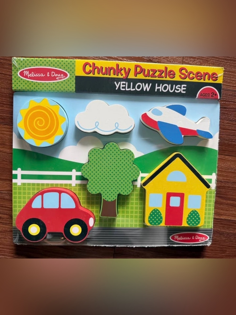 Melissa & Doug Chunky Puzzle Set - Yellow House with Red Car & Blue Airplane